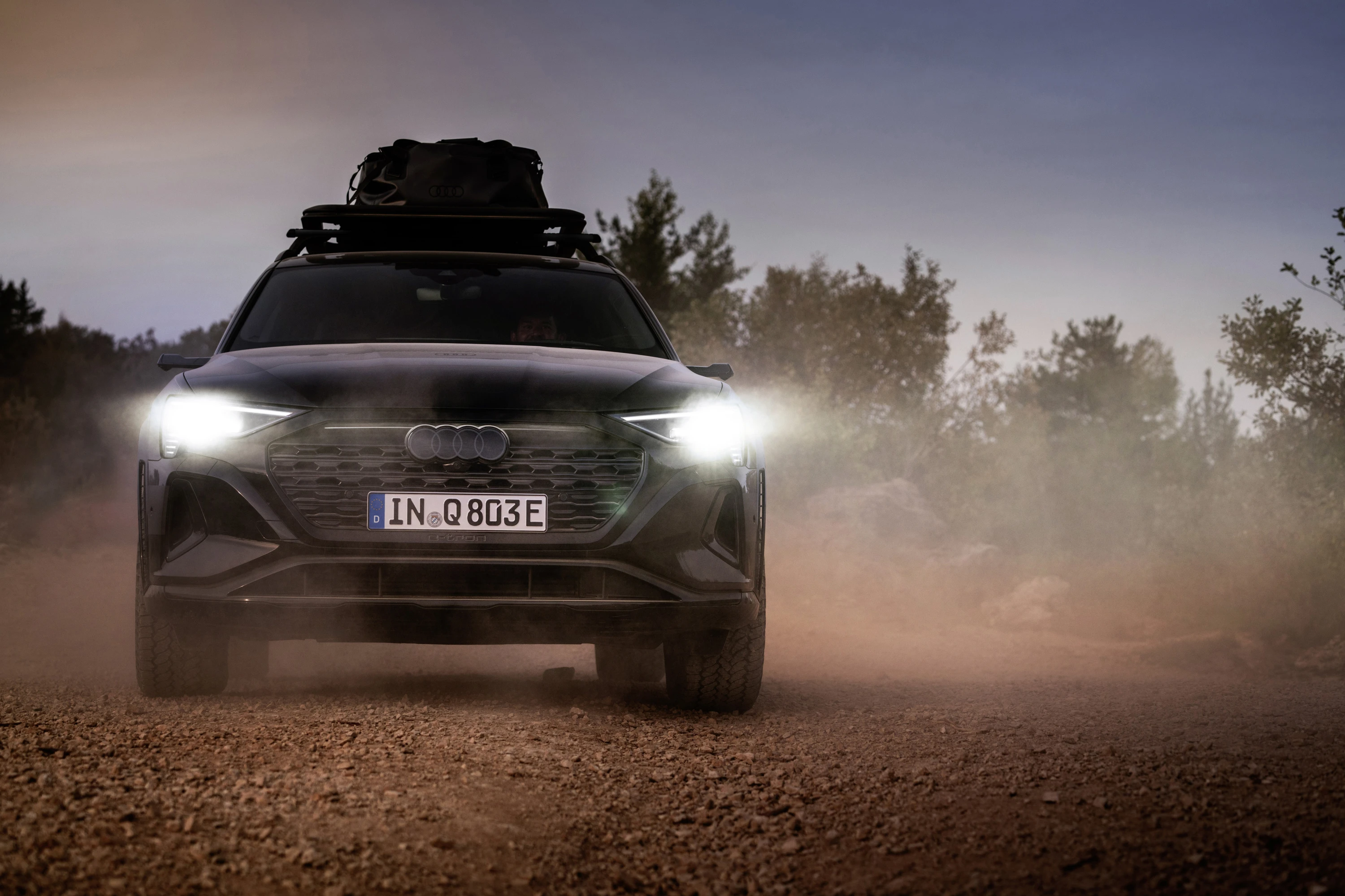 Audi Q8 e-tron edition Dakar headlights view