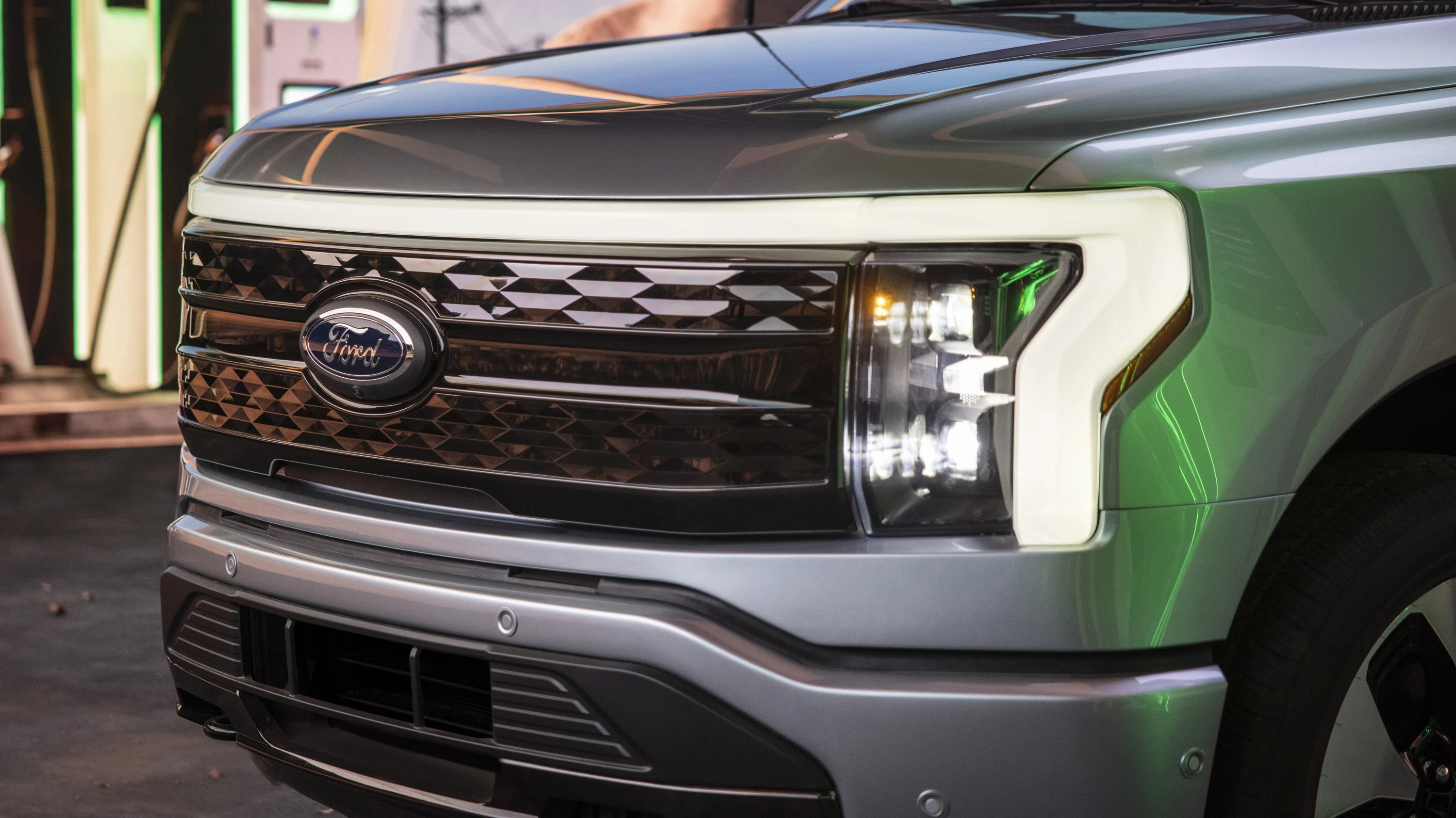 Ford F150 Lightning Extended Range headlights view