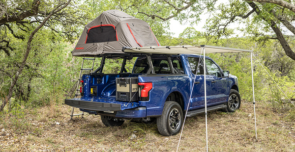 Ford F150 Lightning Extended Range camping view