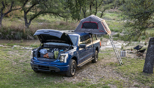 Ford F150 Lightning Extended Range camping view