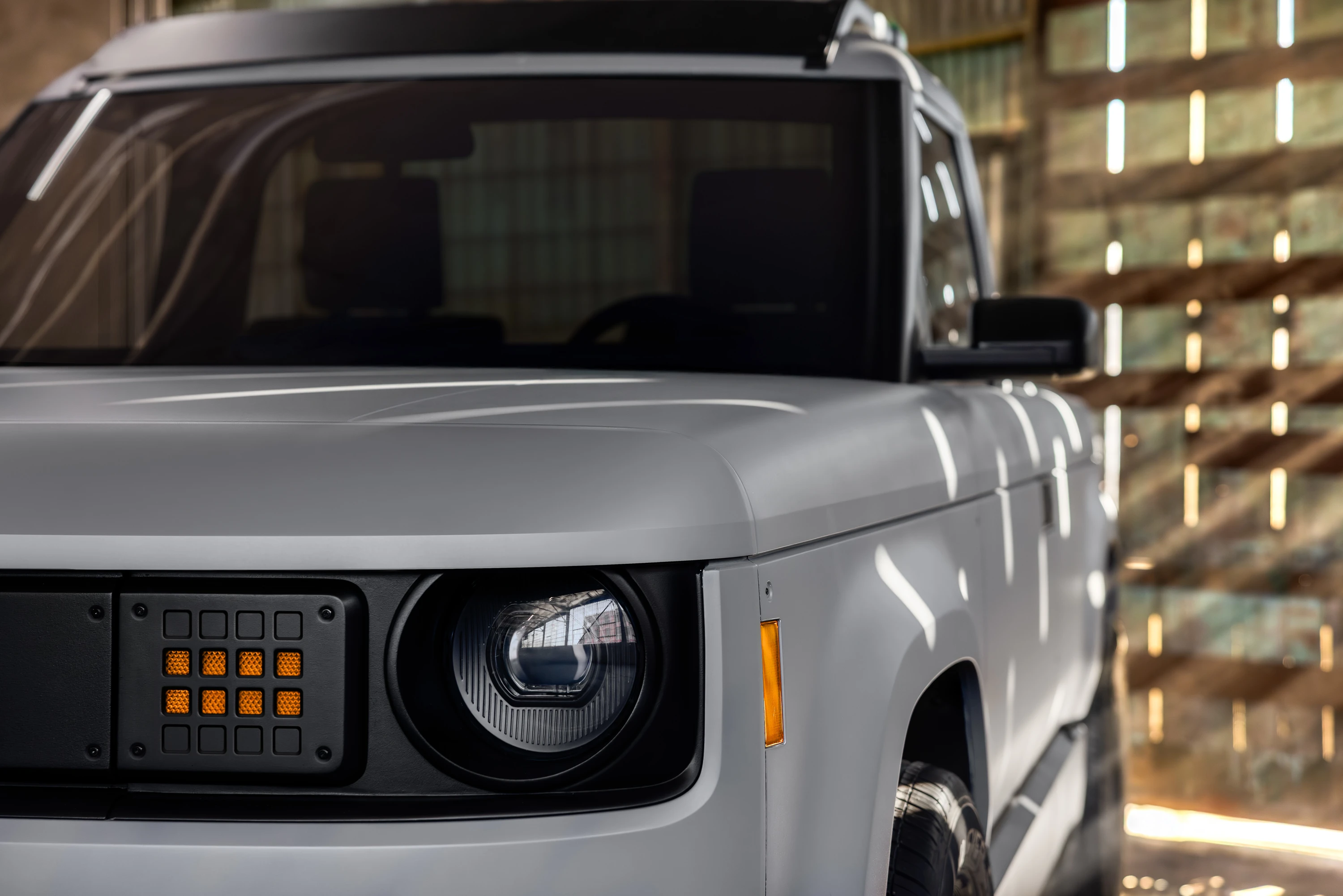 Slate Truck 65 kWh headlights view
