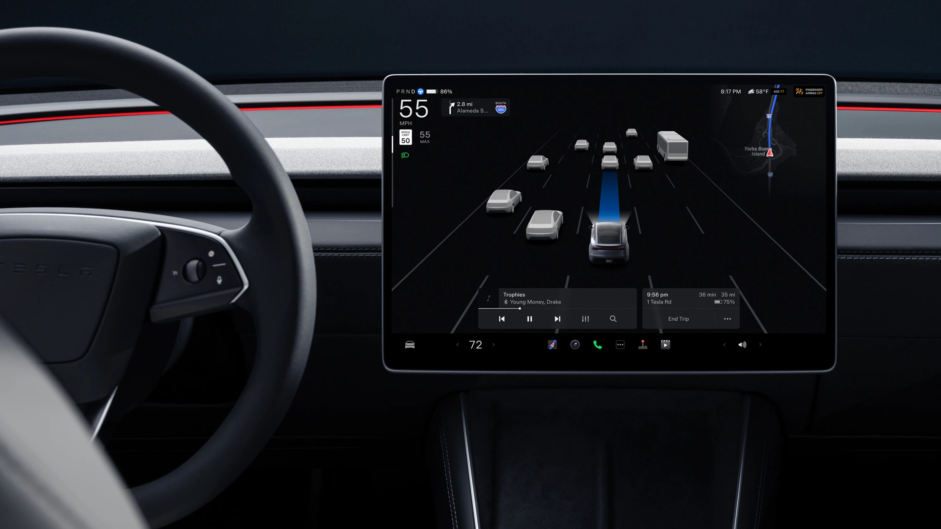 Tesla Model Y Premium AWD screens view