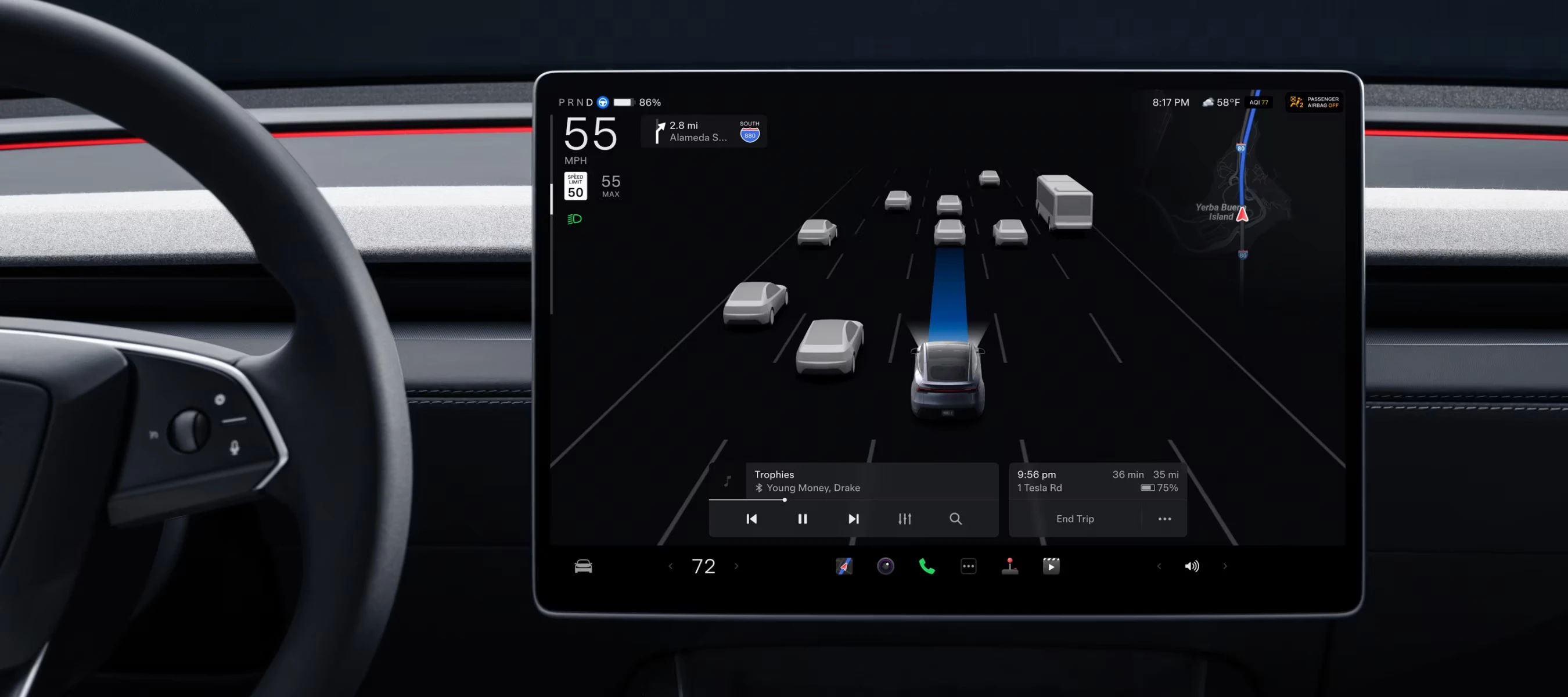 Tesla Model Y RWD screens view